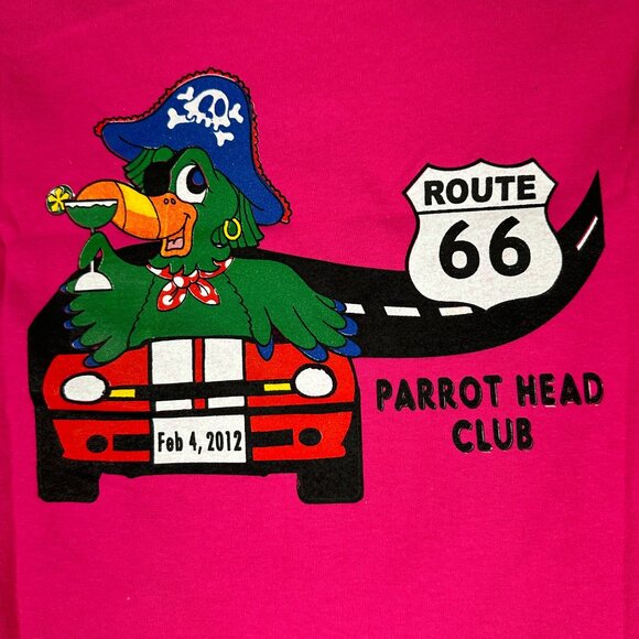 Gildan Ultra Cotton Pink T Shirt XL Route 66 Parrot Head Club Graphic Ladies Fit - Picture 1 of 6